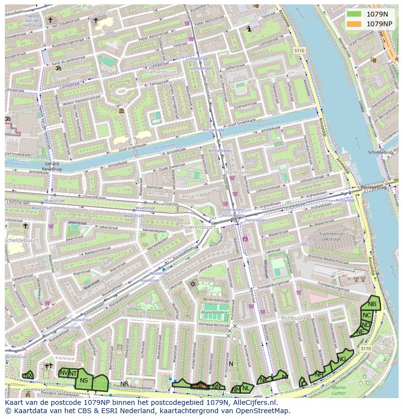 Afbeelding van het postcodegebied 1079 NP op de kaart.
