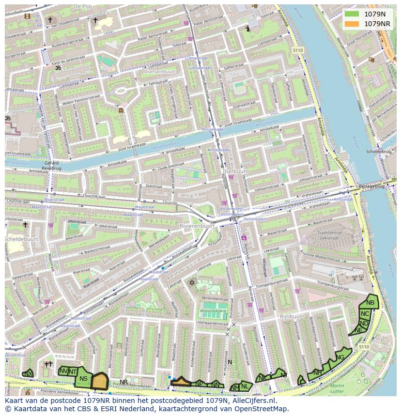 Afbeelding van het postcodegebied 1079 NR op de kaart.