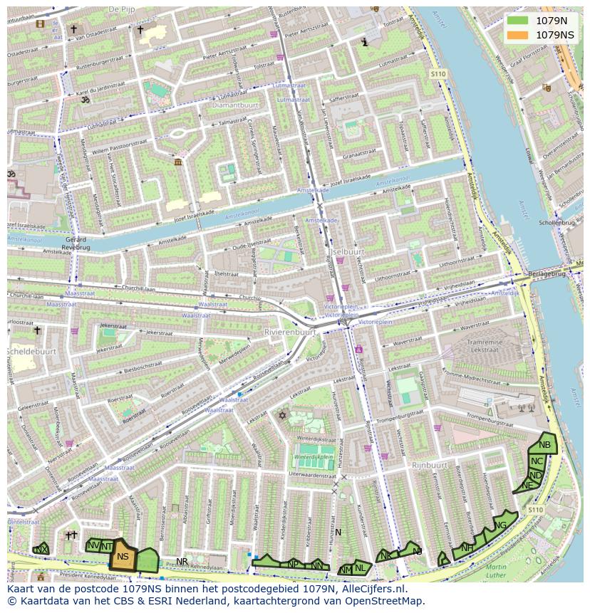Afbeelding van het postcodegebied 1079 NS op de kaart.