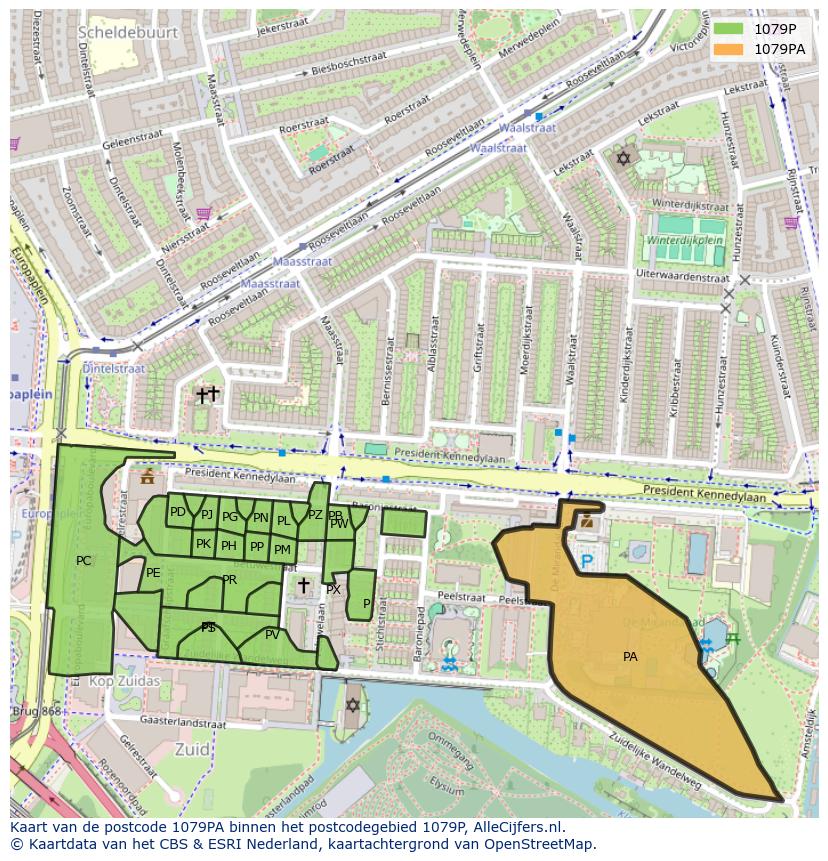 Afbeelding van het postcodegebied 1079 PA op de kaart.