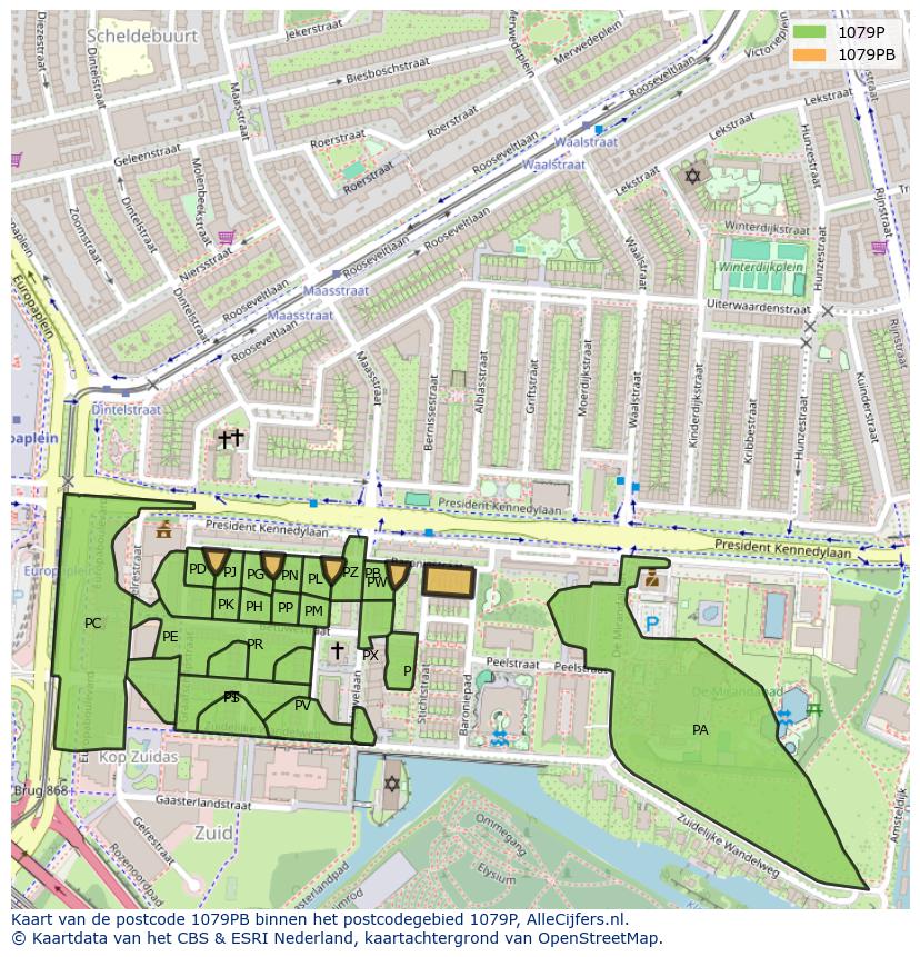 Afbeelding van het postcodegebied 1079 PB op de kaart.