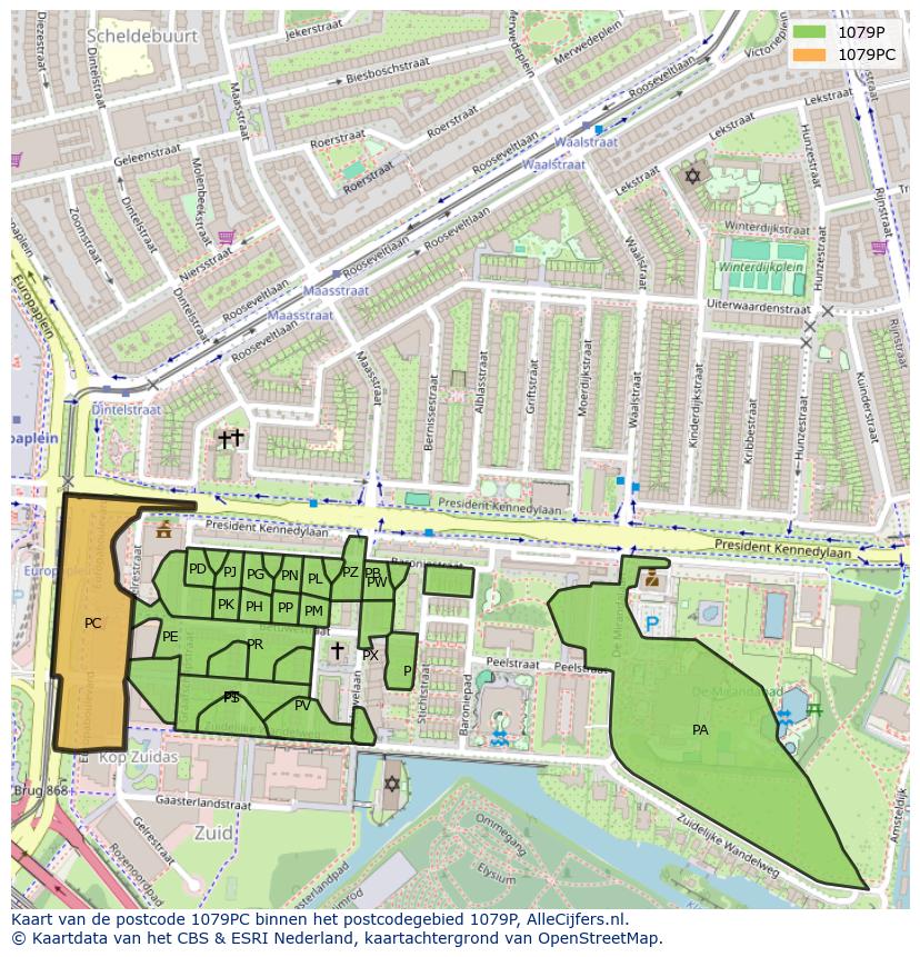 Afbeelding van het postcodegebied 1079 PC op de kaart.