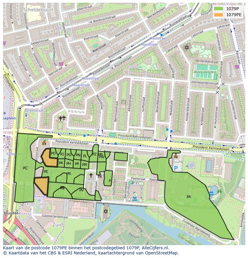 Afbeelding van het postcodegebied 1079 PE op de kaart.