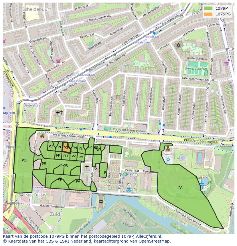 Afbeelding van het postcodegebied 1079 PG op de kaart.