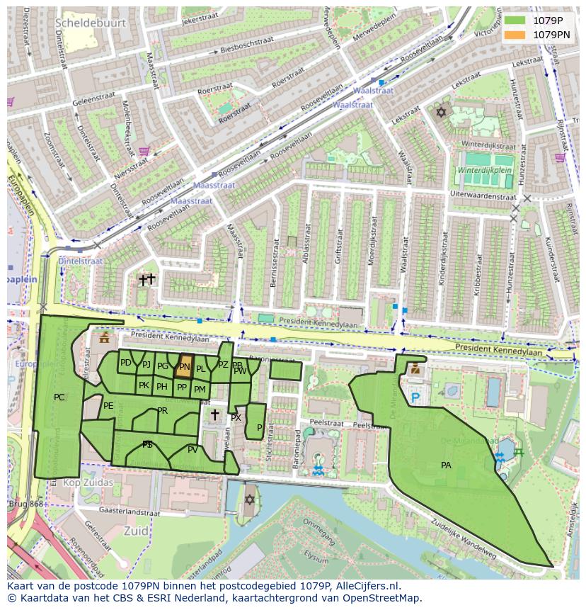 Afbeelding van het postcodegebied 1079 PN op de kaart.