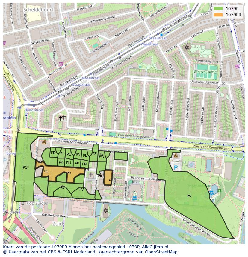 Afbeelding van het postcodegebied 1079 PR op de kaart.