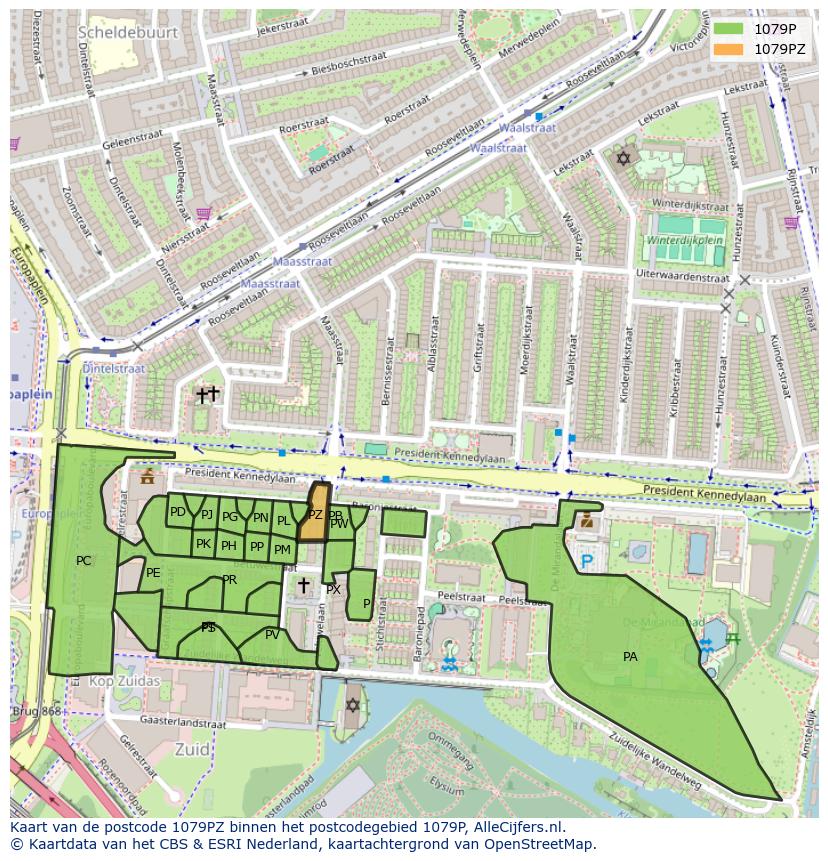 Afbeelding van het postcodegebied 1079 PZ op de kaart.