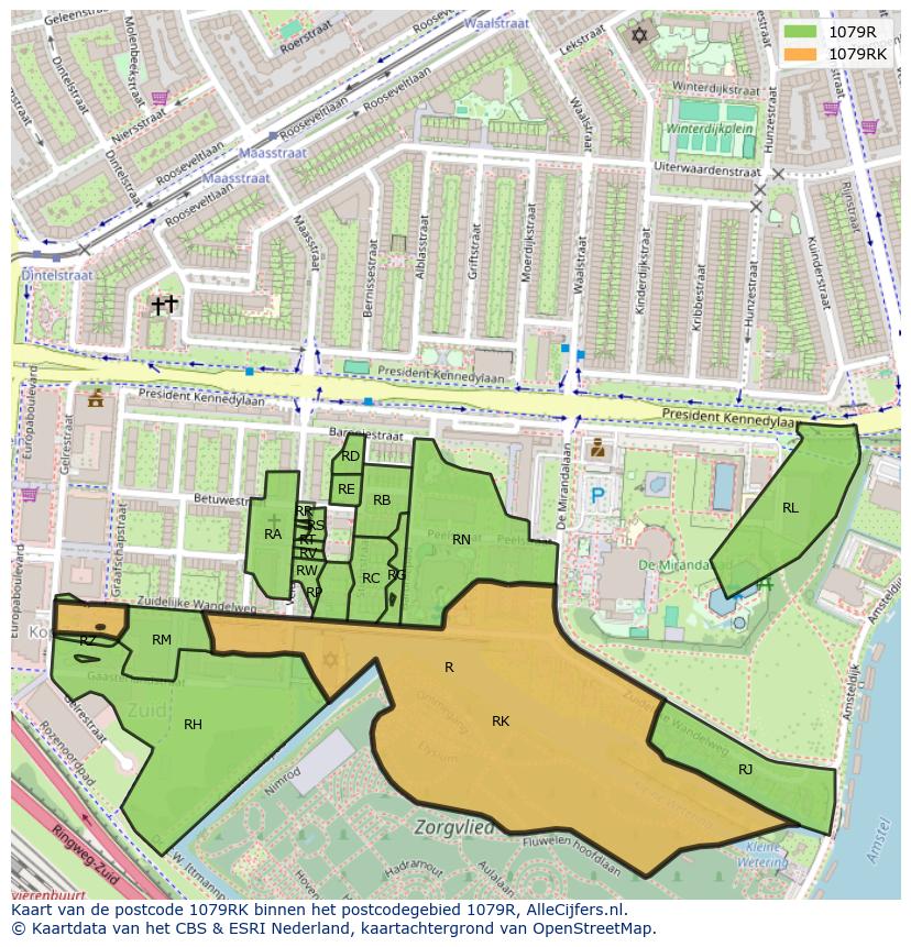 Afbeelding van het postcodegebied 1079 RK op de kaart.