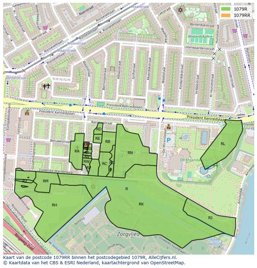 Afbeelding van het postcodegebied 1079 RR op de kaart.