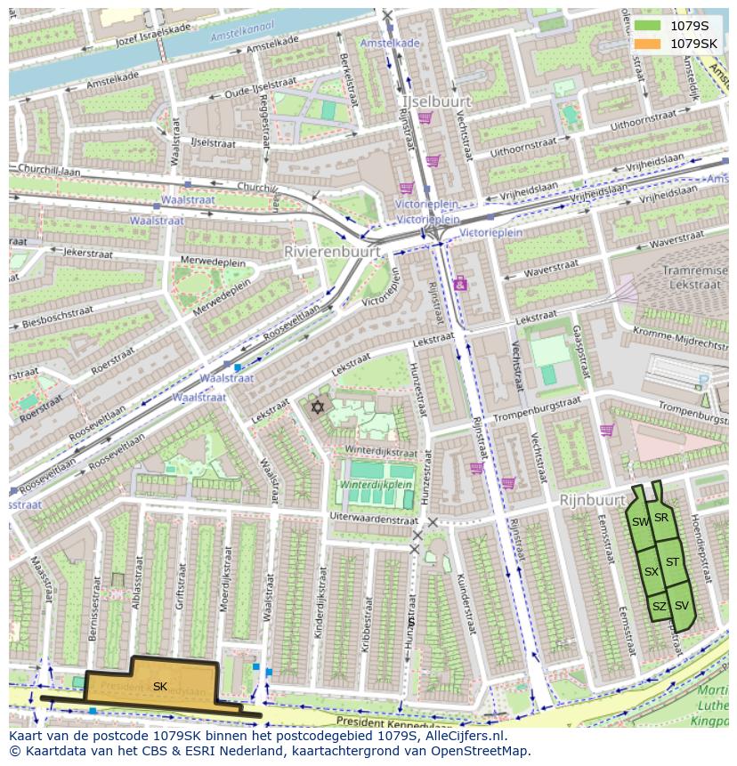 Afbeelding van het postcodegebied 1079 SK op de kaart.
