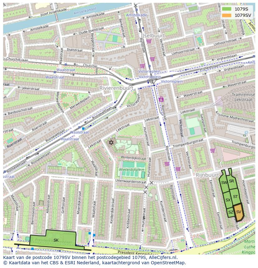 Afbeelding van het postcodegebied 1079 SV op de kaart.