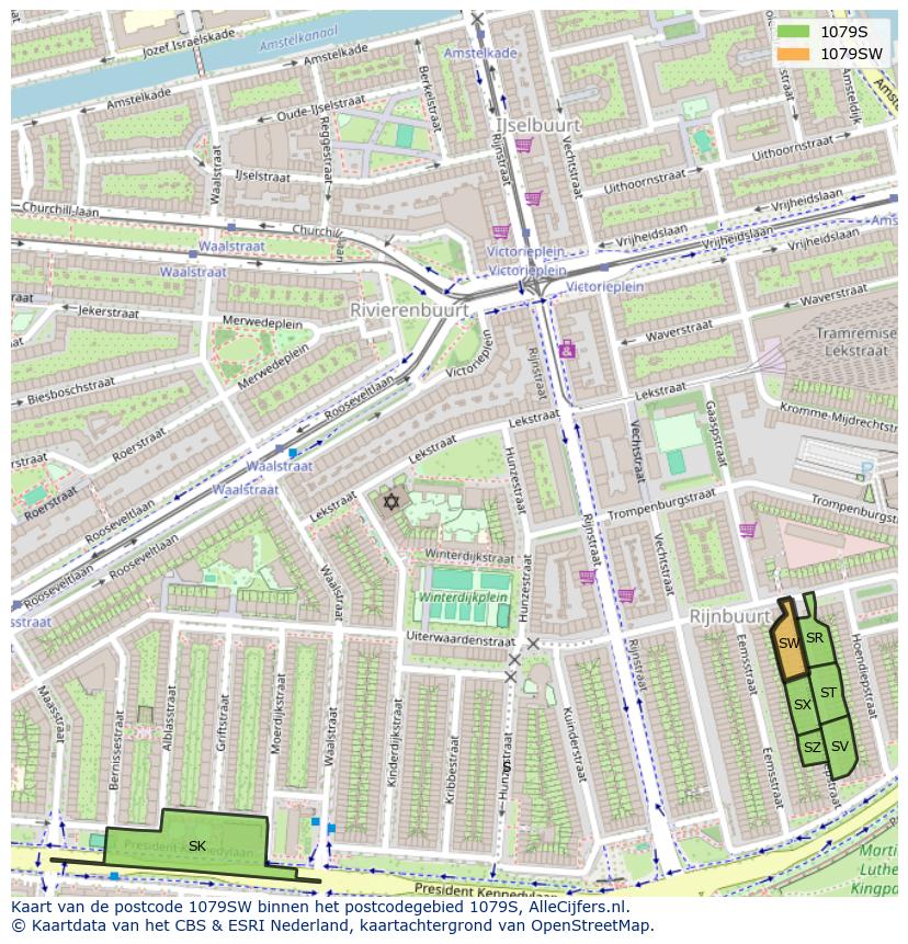 Afbeelding van het postcodegebied 1079 SW op de kaart.