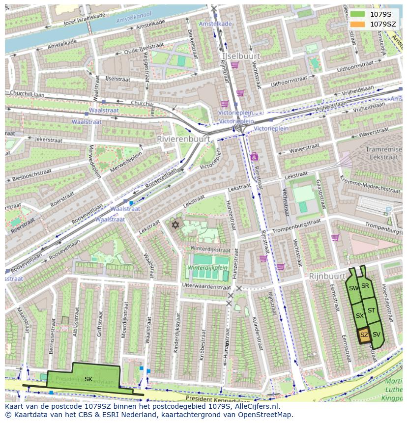 Afbeelding van het postcodegebied 1079 SZ op de kaart.