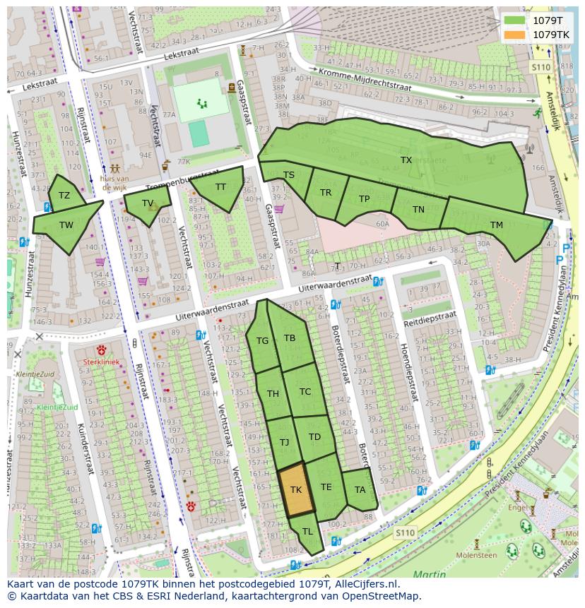 Afbeelding van het postcodegebied 1079 TK op de kaart.