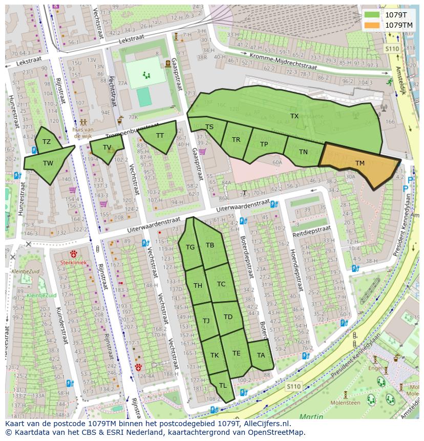 Afbeelding van het postcodegebied 1079 TM op de kaart.