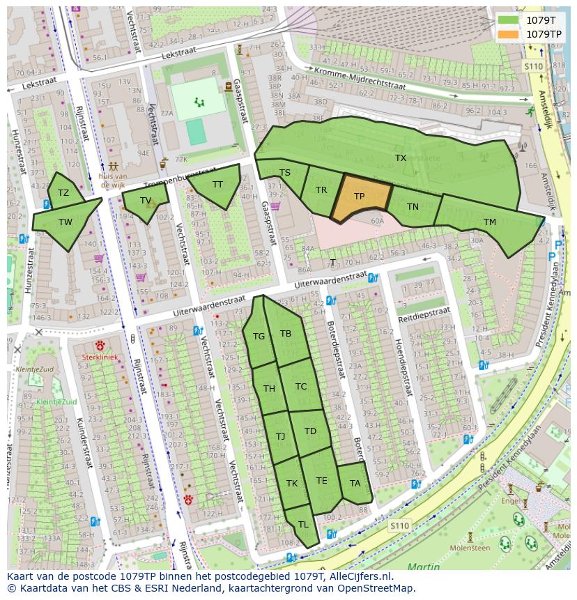 Afbeelding van het postcodegebied 1079 TP op de kaart.