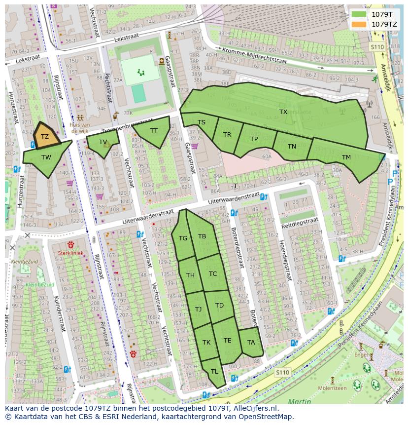 Afbeelding van het postcodegebied 1079 TZ op de kaart.