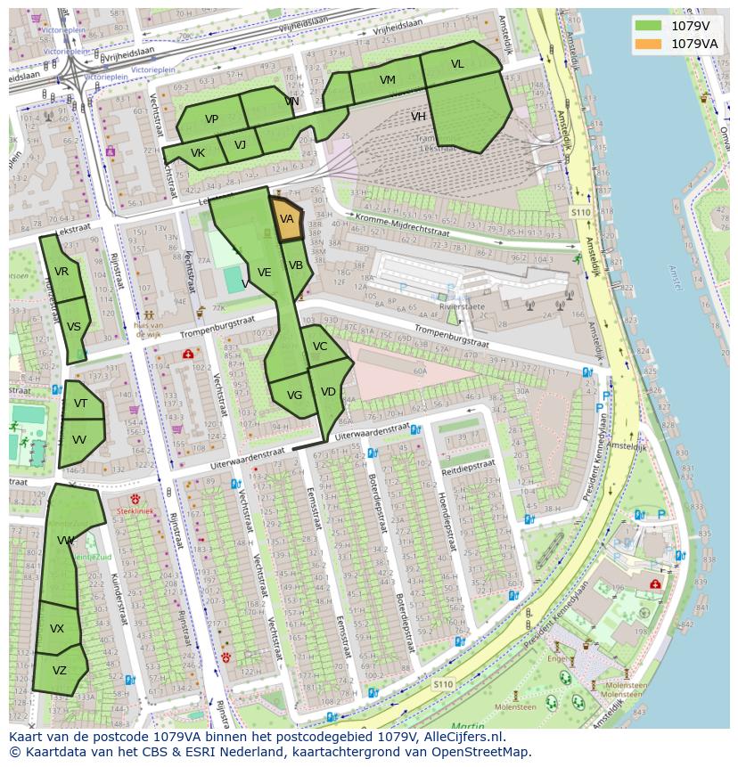 Afbeelding van het postcodegebied 1079 VA op de kaart.