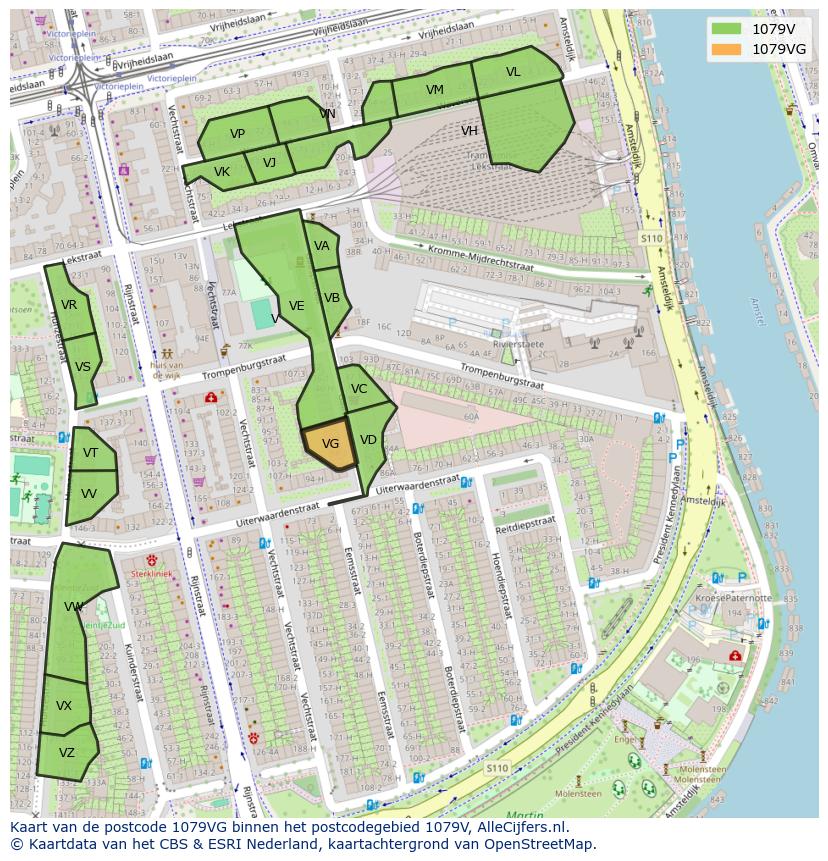 Afbeelding van het postcodegebied 1079 VG op de kaart.