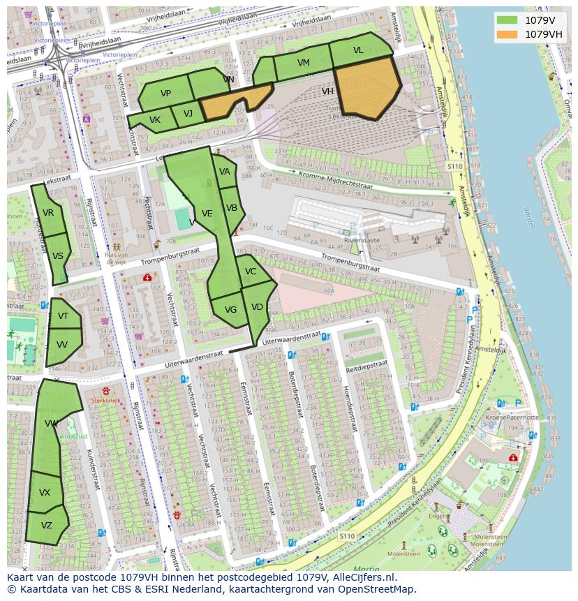 Afbeelding van het postcodegebied 1079 VH op de kaart.