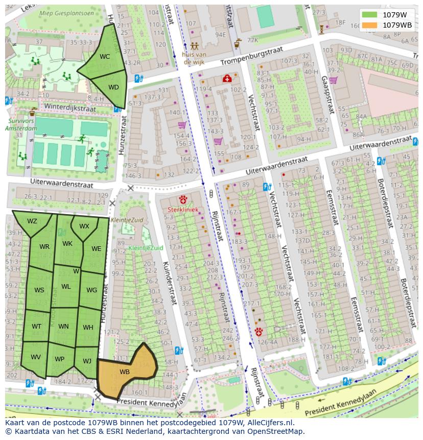 Afbeelding van het postcodegebied 1079 WB op de kaart.