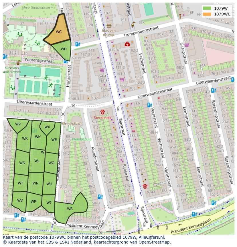 Afbeelding van het postcodegebied 1079 WC op de kaart.
