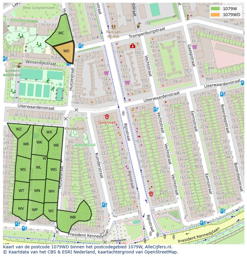 Afbeelding van het postcodegebied 1079 WD op de kaart.