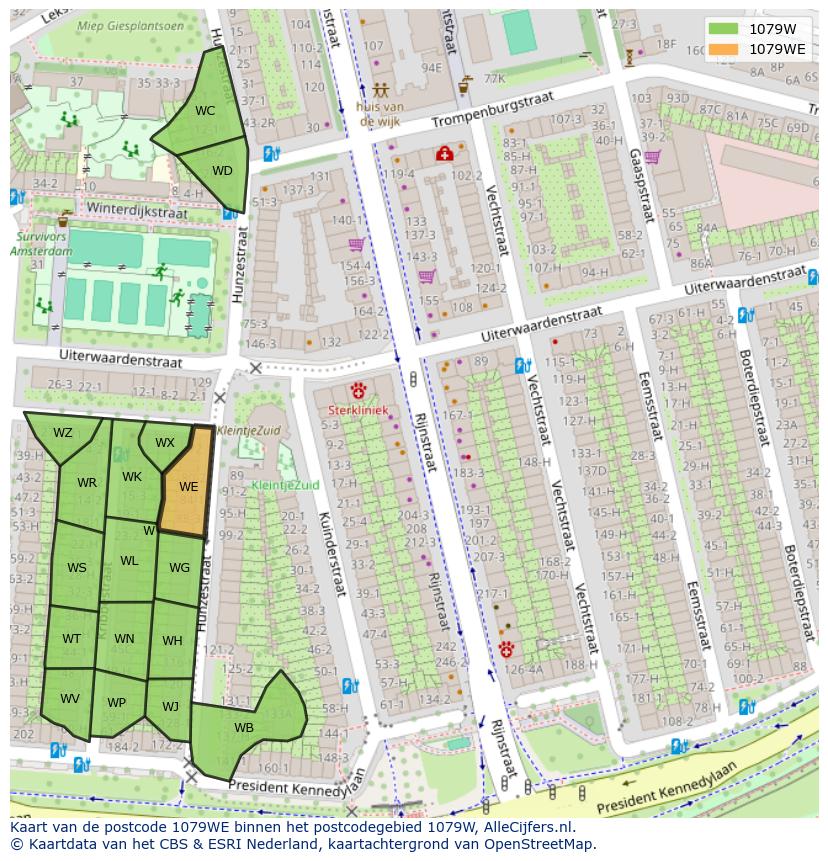 Afbeelding van het postcodegebied 1079 WE op de kaart.