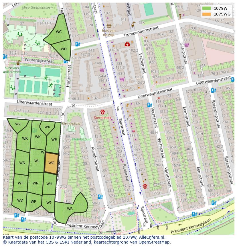 Afbeelding van het postcodegebied 1079 WG op de kaart.