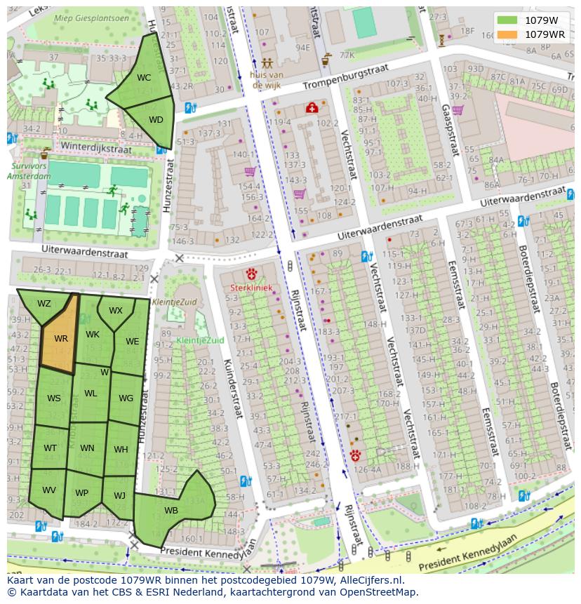 Afbeelding van het postcodegebied 1079 WR op de kaart.