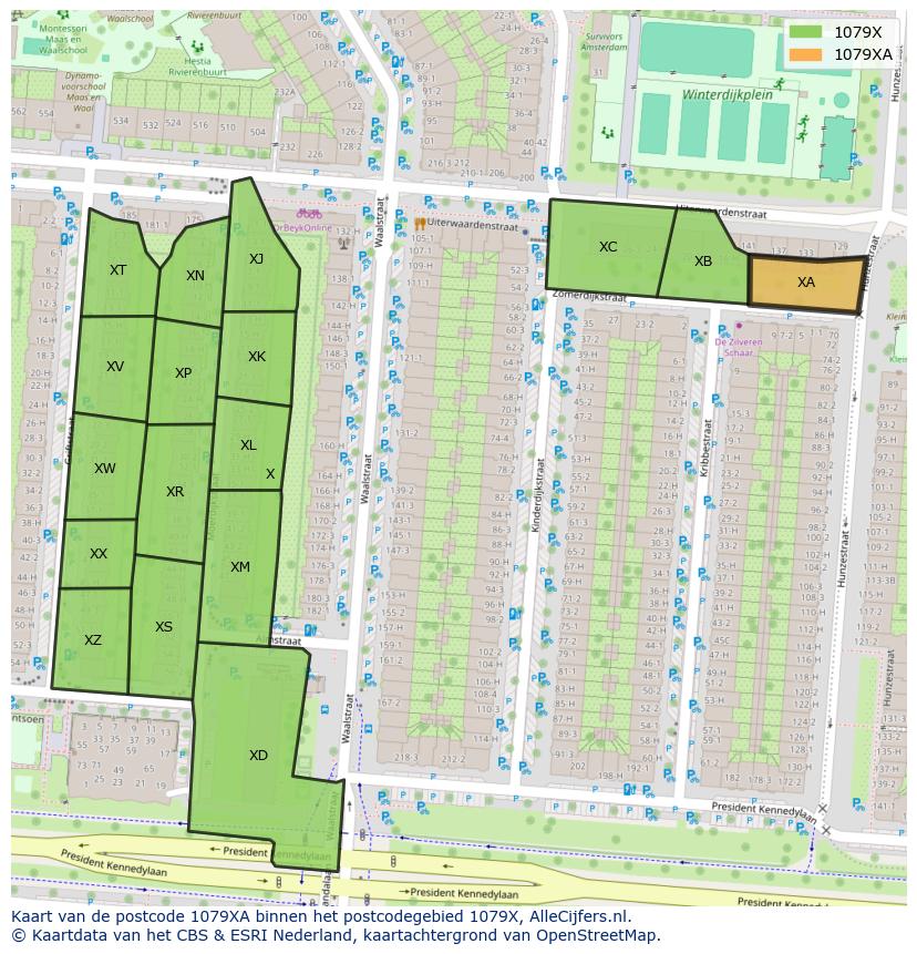 Afbeelding van het postcodegebied 1079 XA op de kaart.