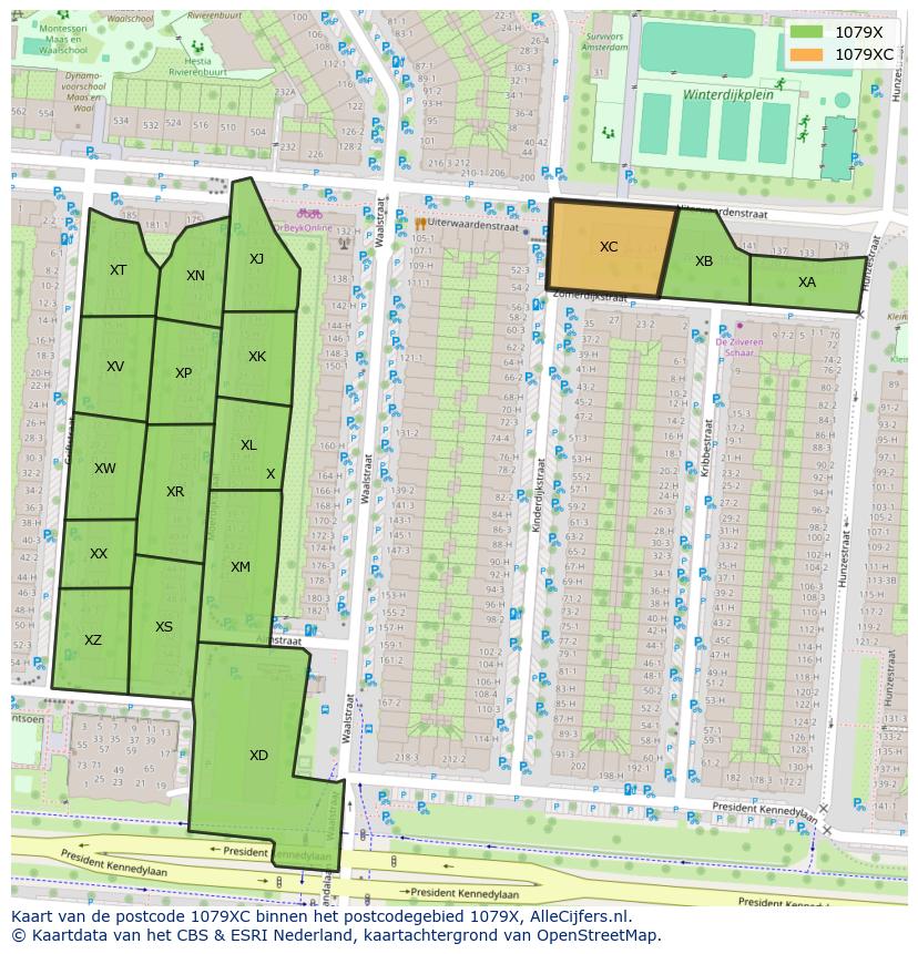 Afbeelding van het postcodegebied 1079 XC op de kaart.