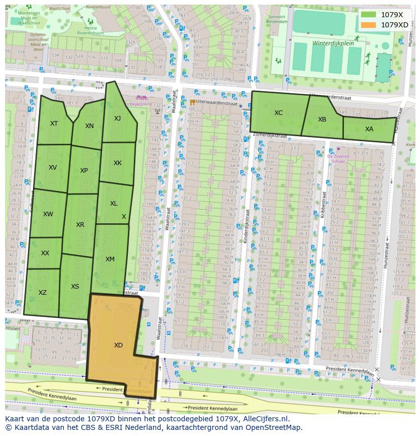 Afbeelding van het postcodegebied 1079 XD op de kaart.