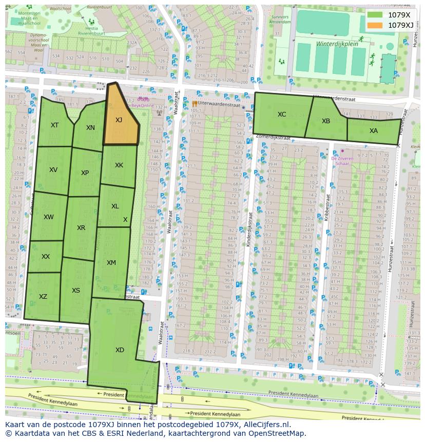 Afbeelding van het postcodegebied 1079 XJ op de kaart.