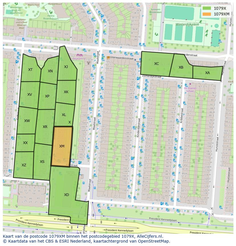 Afbeelding van het postcodegebied 1079 XM op de kaart.
