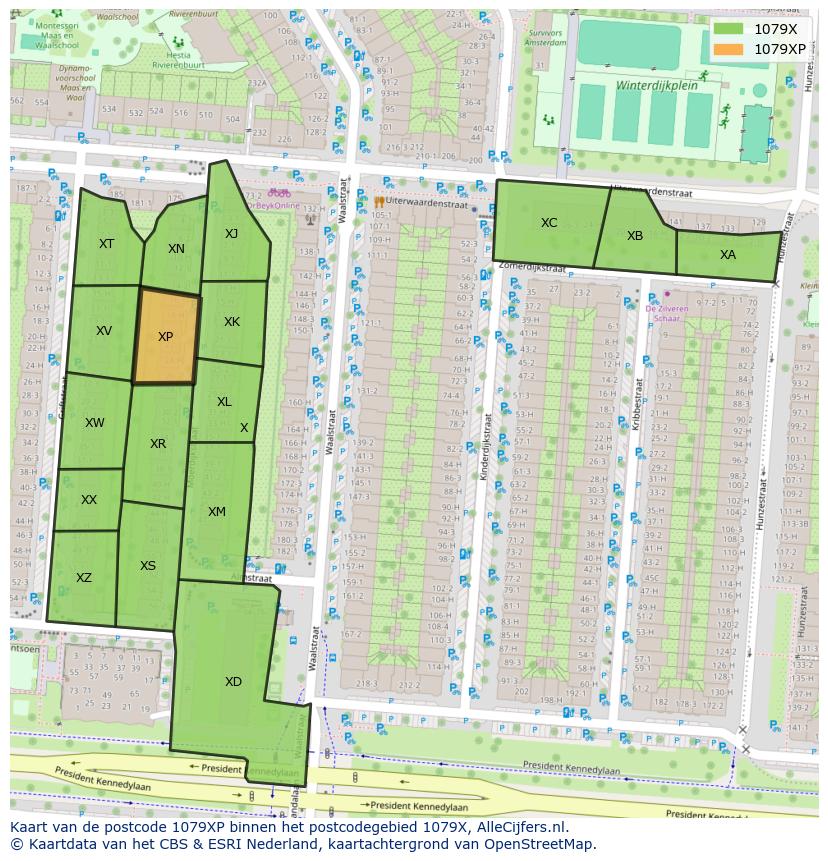 Afbeelding van het postcodegebied 1079 XP op de kaart.