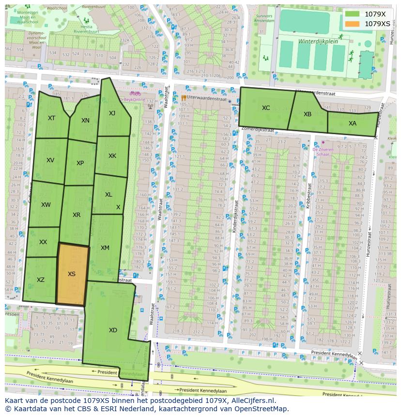 Afbeelding van het postcodegebied 1079 XS op de kaart.