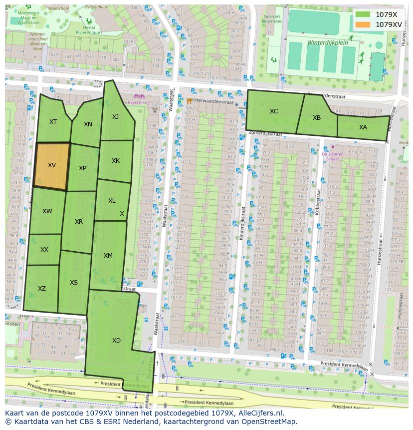 Afbeelding van het postcodegebied 1079 XV op de kaart.