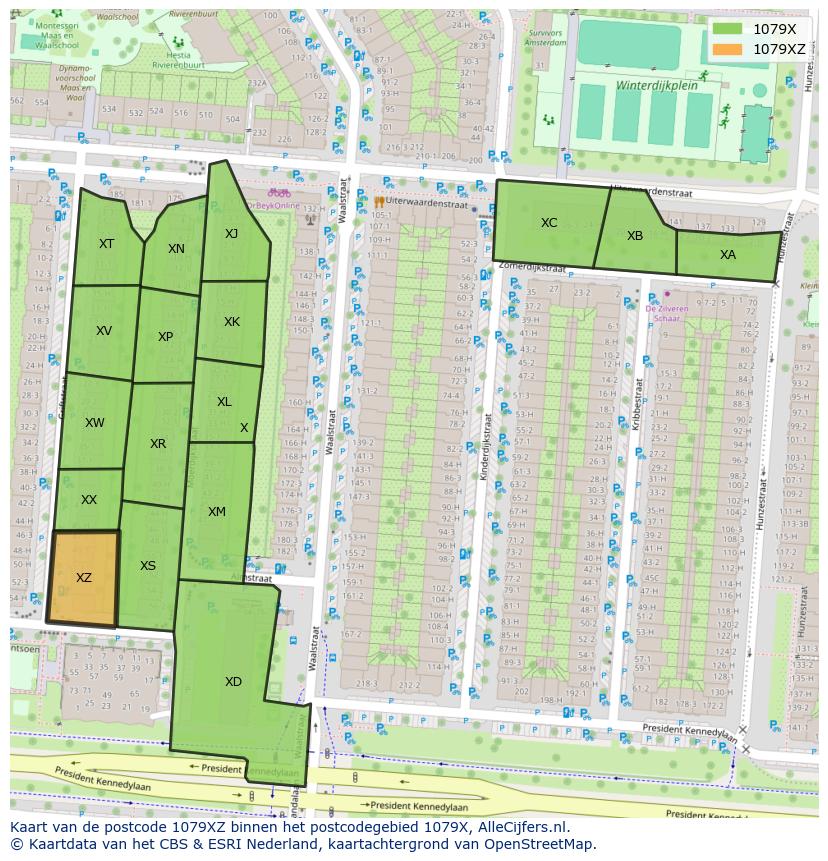 Afbeelding van het postcodegebied 1079 XZ op de kaart.