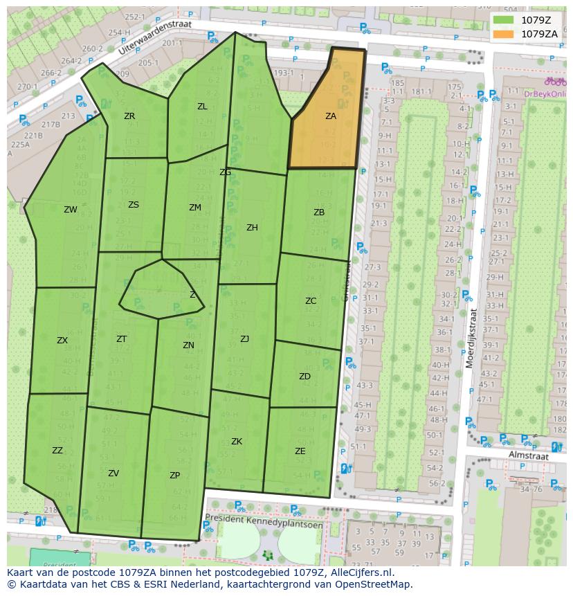Afbeelding van het postcodegebied 1079 ZA op de kaart.