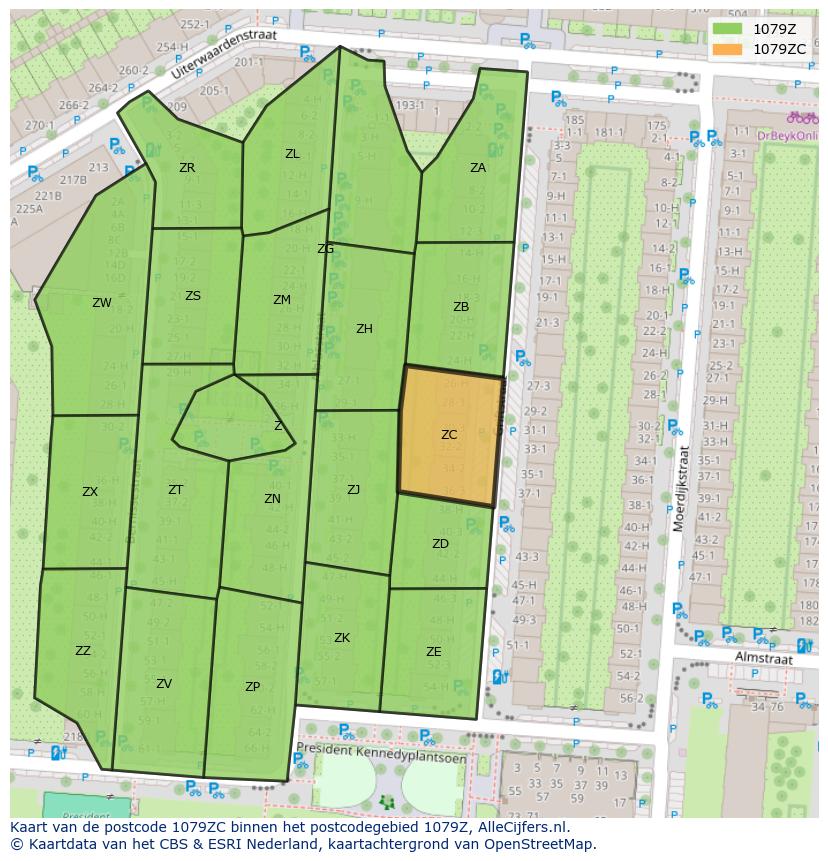 Afbeelding van het postcodegebied 1079 ZC op de kaart.