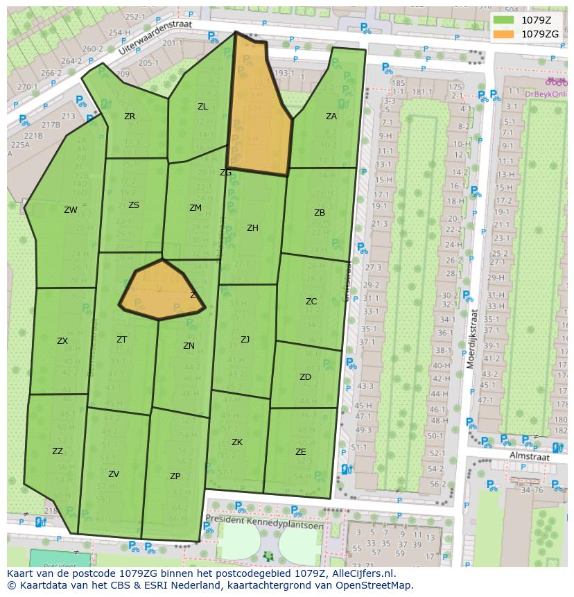 Afbeelding van het postcodegebied 1079 ZG op de kaart.