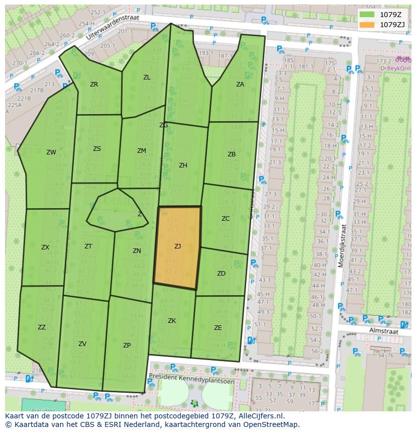 Afbeelding van het postcodegebied 1079 ZJ op de kaart.