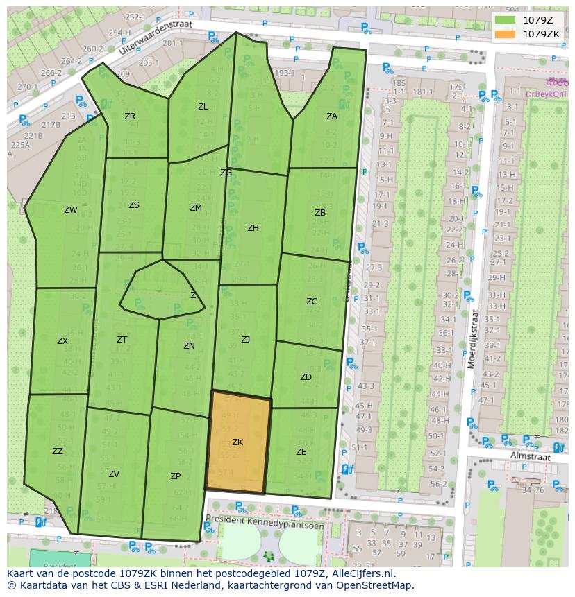 Afbeelding van het postcodegebied 1079 ZK op de kaart.