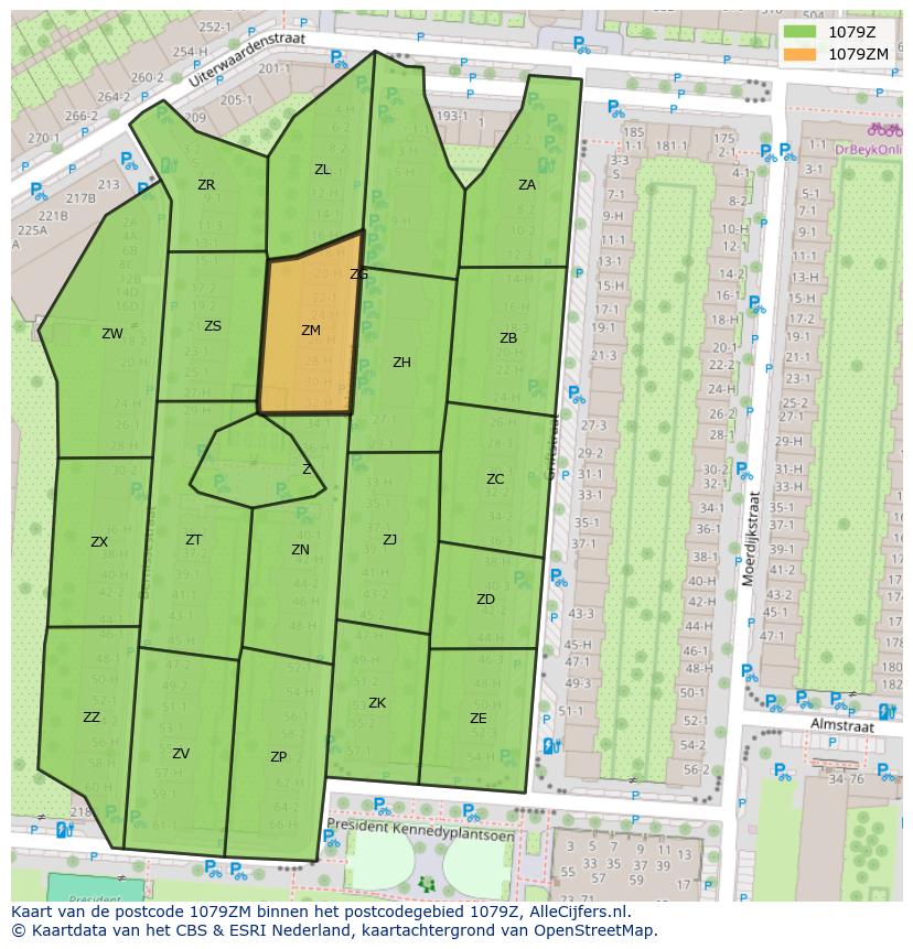 Afbeelding van het postcodegebied 1079 ZM op de kaart.