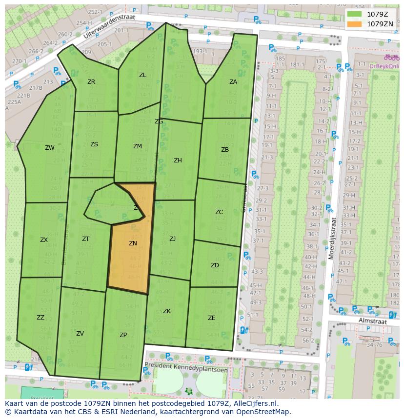 Afbeelding van het postcodegebied 1079 ZN op de kaart.