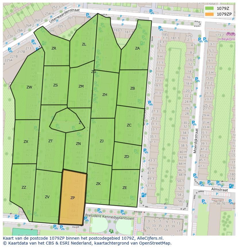 Afbeelding van het postcodegebied 1079 ZP op de kaart.