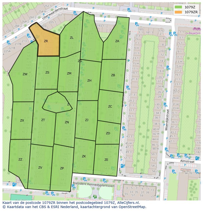 Afbeelding van het postcodegebied 1079 ZR op de kaart.