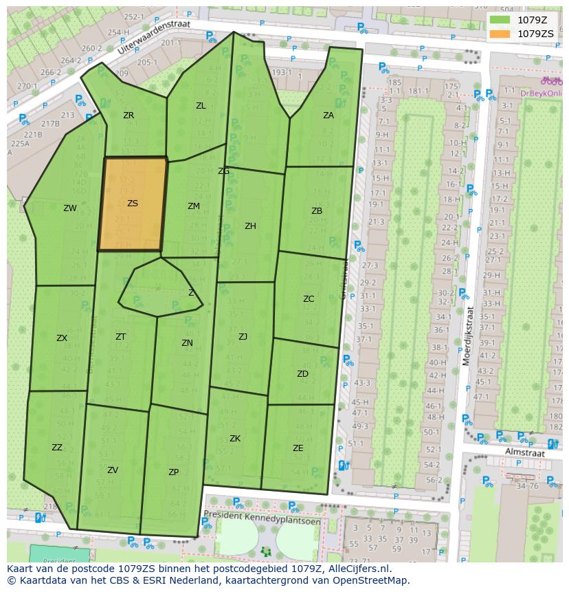 Afbeelding van het postcodegebied 1079 ZS op de kaart.