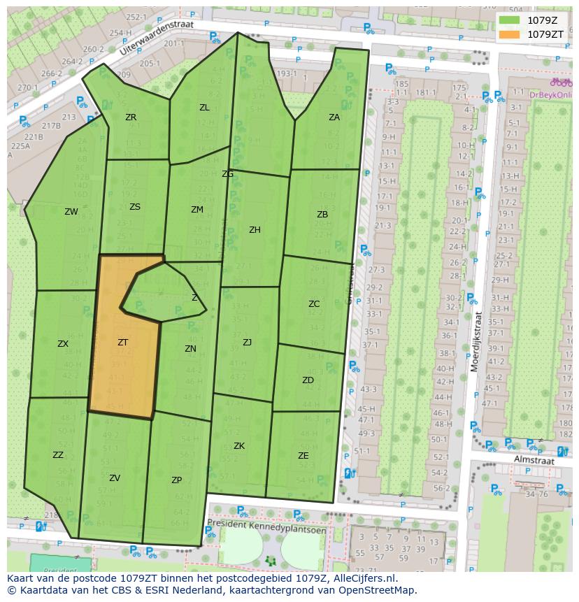 Afbeelding van het postcodegebied 1079 ZT op de kaart.